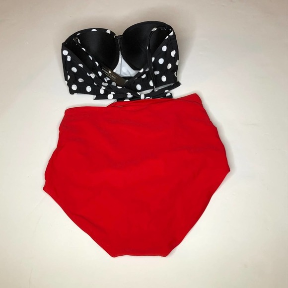 Unique & Classic High Waist Polka Dot Red 2 Piece Swimsuit L - Picture 3 of 3